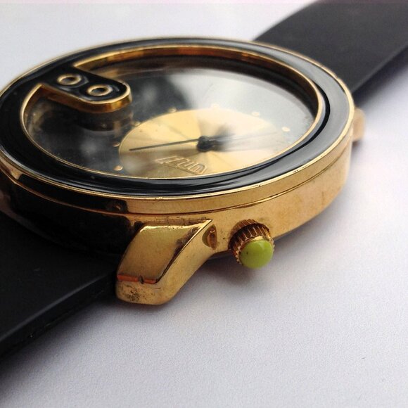 Flud Spinning Gold Record Quartz Watch Gold w Black Enamel - Picture 5 of 16